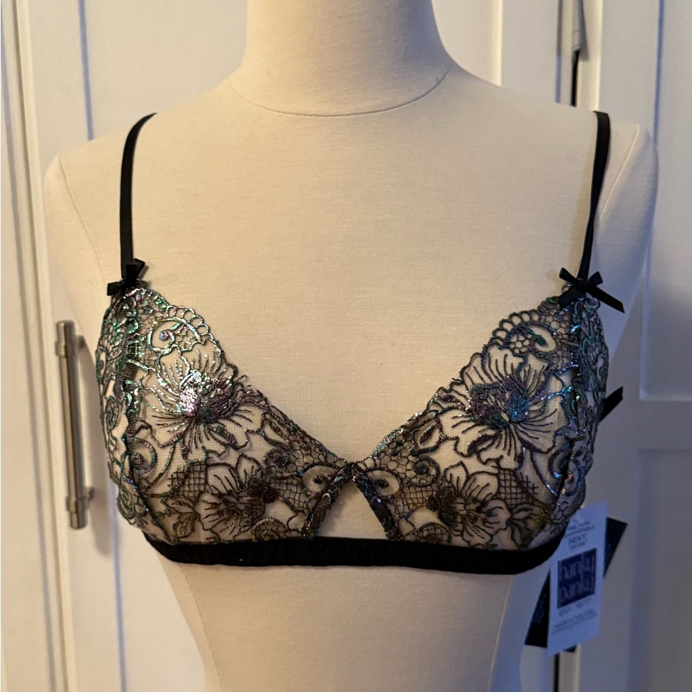 New Hanky Panky Embroidered Black Lace Bralette